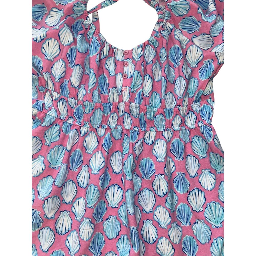 Simply Southern XL Shell Print Dress Pink Blue Puff Sleeve Tie Back Coastal - Picture 3 of 6